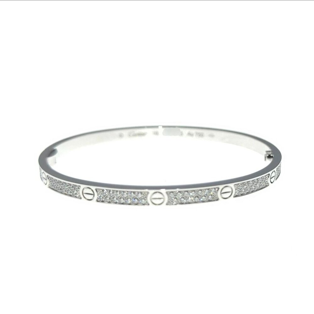 Cartier Love Bracelet Pave Diamond 18K white Gold Small Size 16